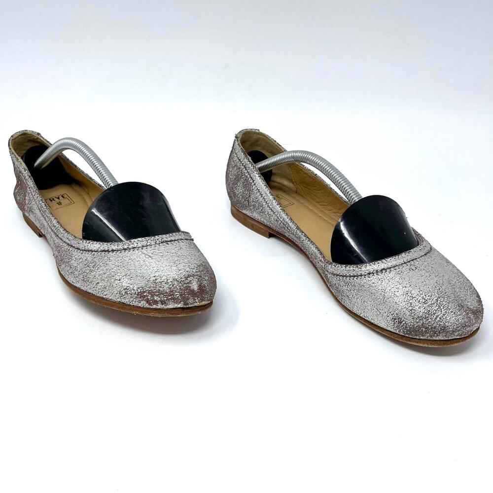 FRYE Carson Ombre Distressed Silver Metallic Leather Ballet Flats Size 7.5